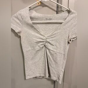 Brandy Melville Light Gray Ruched V-Neck Top